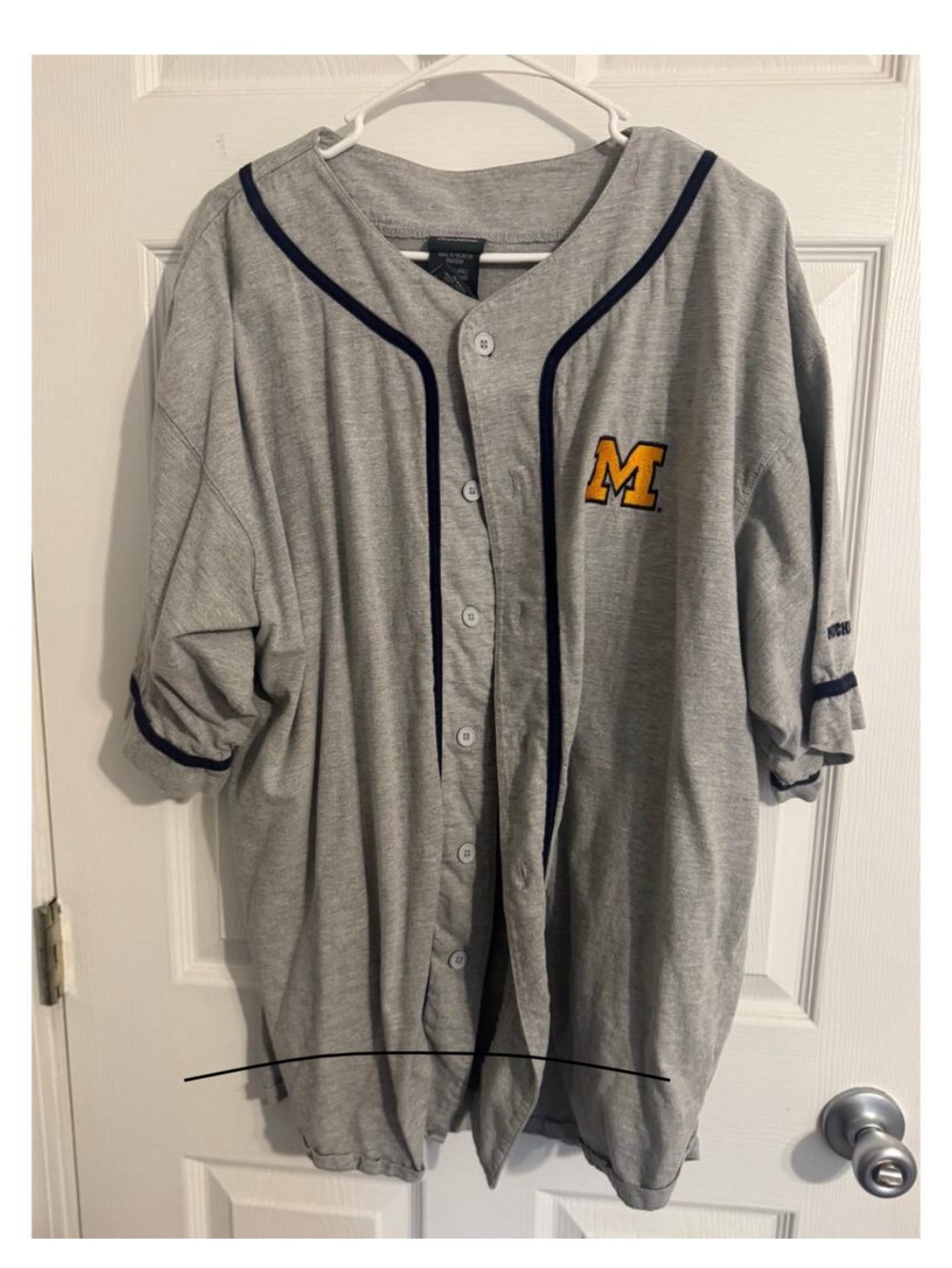 Pro Edge University of Michigan Cotton Baseball Jersey Gray Button Down Sz: XL